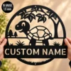 Personalized tortoise metal sign in 16 gauge steel for turtle wall decor, custom animal plaque for home, garden, and tortoise lover gift art.