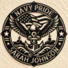 Personalized US Navy metal sign in 16 gauge steel for military wall decor, custom sailor plaque and patriotic home or office gift.