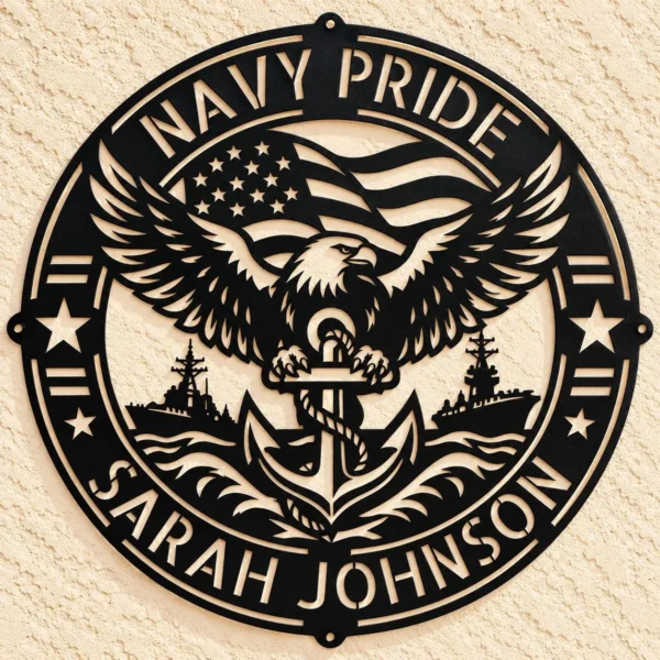 Personalized Us Navy Metal Sign Custom Military Wall Decor Personalized US Navy metal sign in 16 gauge steel for military wall decor, custom sailor plaque and patriotic home or office gift.