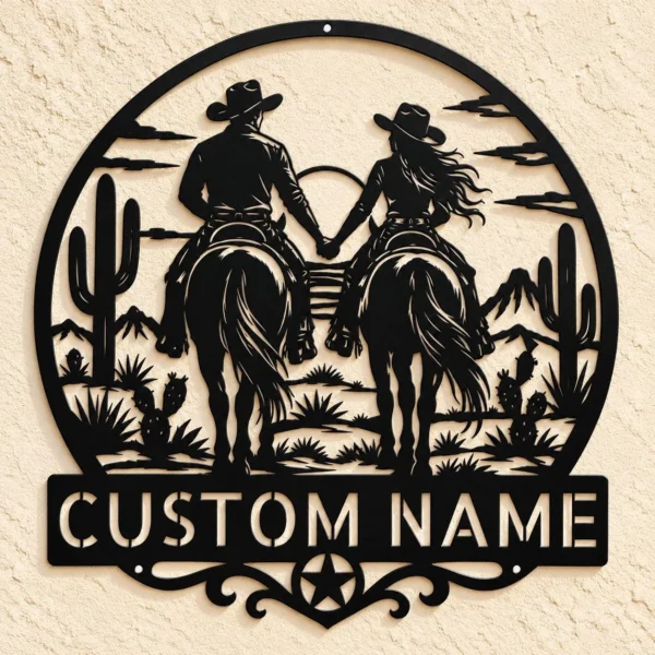 Personalized Western Couple Metal Sign Custom Ranch Wall Art Personalized western couple metal sign in 16 gauge steel for ranch wall decor, custom farmhouse plaque and rustic wedding or anniversary gift.
