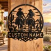 Personalized western couple metal sign in 16 gauge steel for ranch wall decor, custom farmhouse plaque and rustic wedding or anniversary gift.