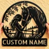 Personalized Woman Horse Metal Sign Custom Name Equestrian Decor Farmhouse Gift Personalized woman horse metal sign in 16 gauge steel with custom name for equestrian wall decor, barn, stable, farmhouse, and horse lover gift art.