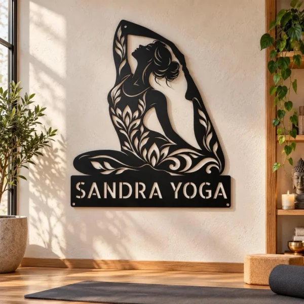 Personalized Yoga Metal Sign Serenity Wall Decor Personalized yoga metal sign made from 16 gauge steel. Custom serenity wall decor for yoga studios, meditation rooms, and thoughtful instructor gifts.